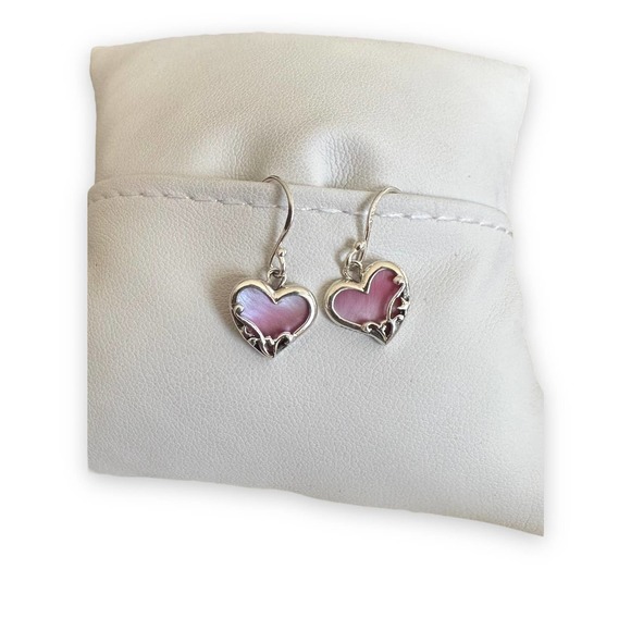 Boma Heart Earrings Pink Shell Irridescent Tiny Dainty Sterling Silver 925 - Picture 8 of 11